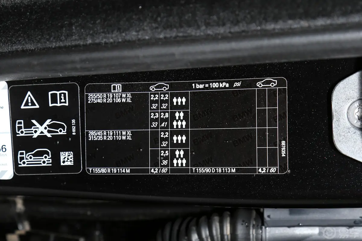 宝马X6xDrive28i胎压信息铭牌