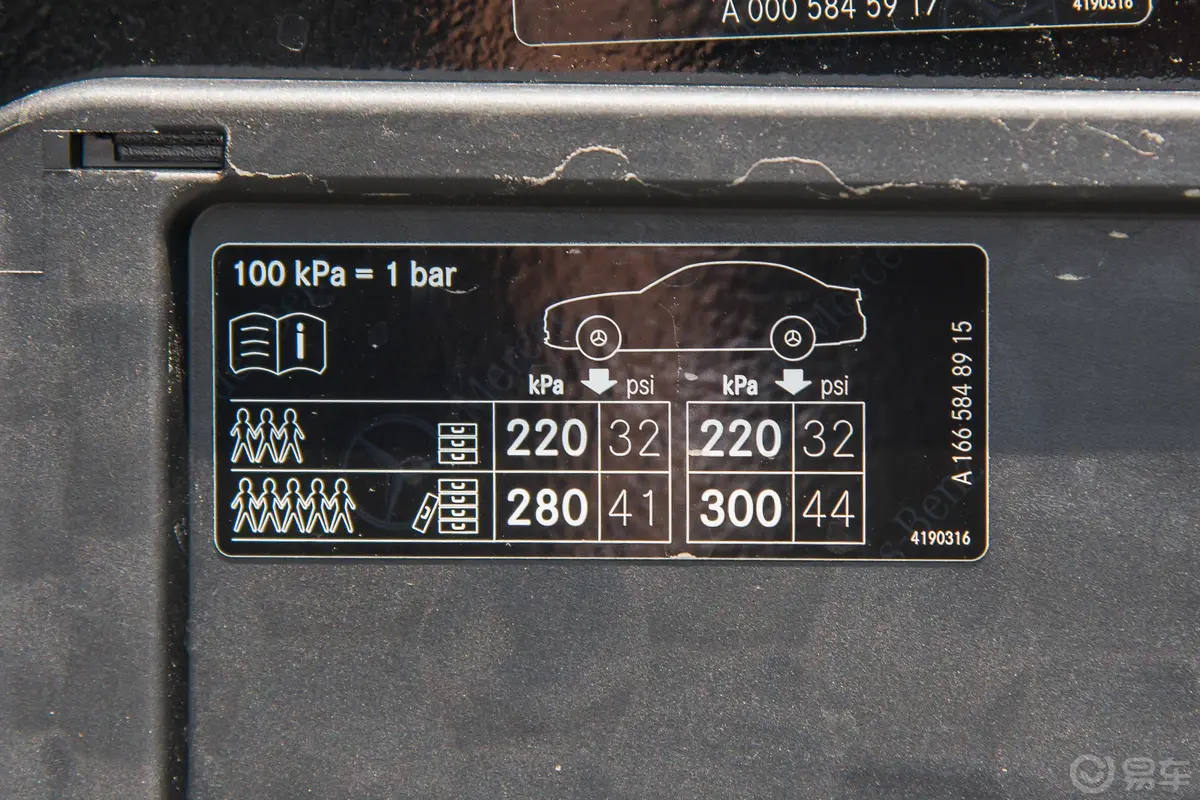奔驰GLSGLS 500 4MATIC胎压信息铭牌