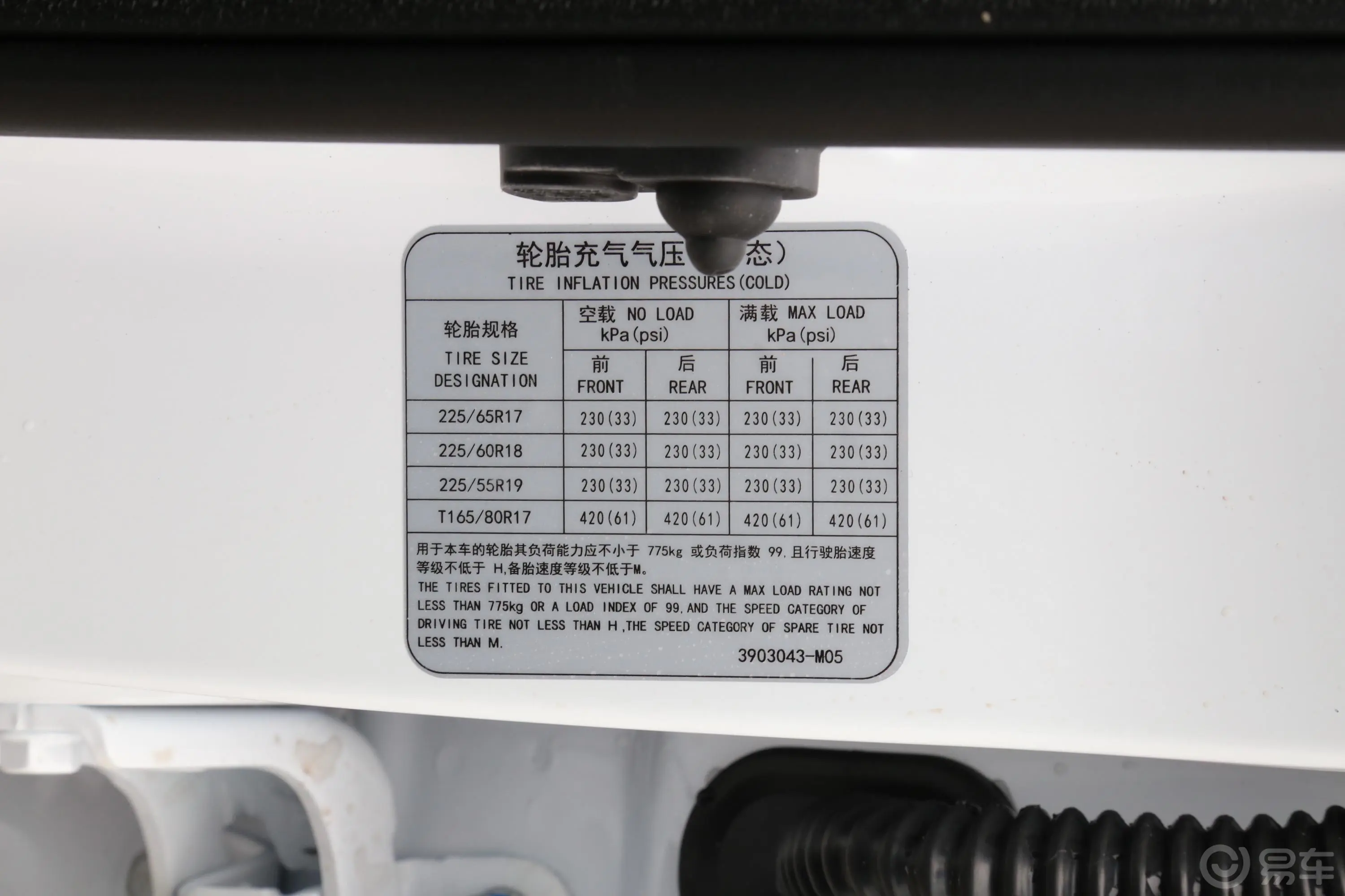 长安CS75280T 手动 两驱 智惠型 国V胎压信息铭牌