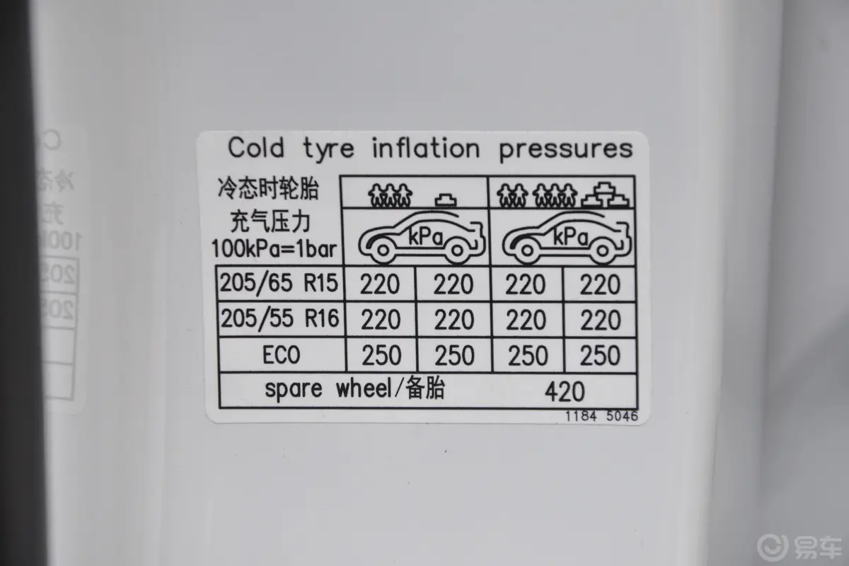 帝豪领军版 1.5L 手动 时尚型 国VI胎压信息铭牌