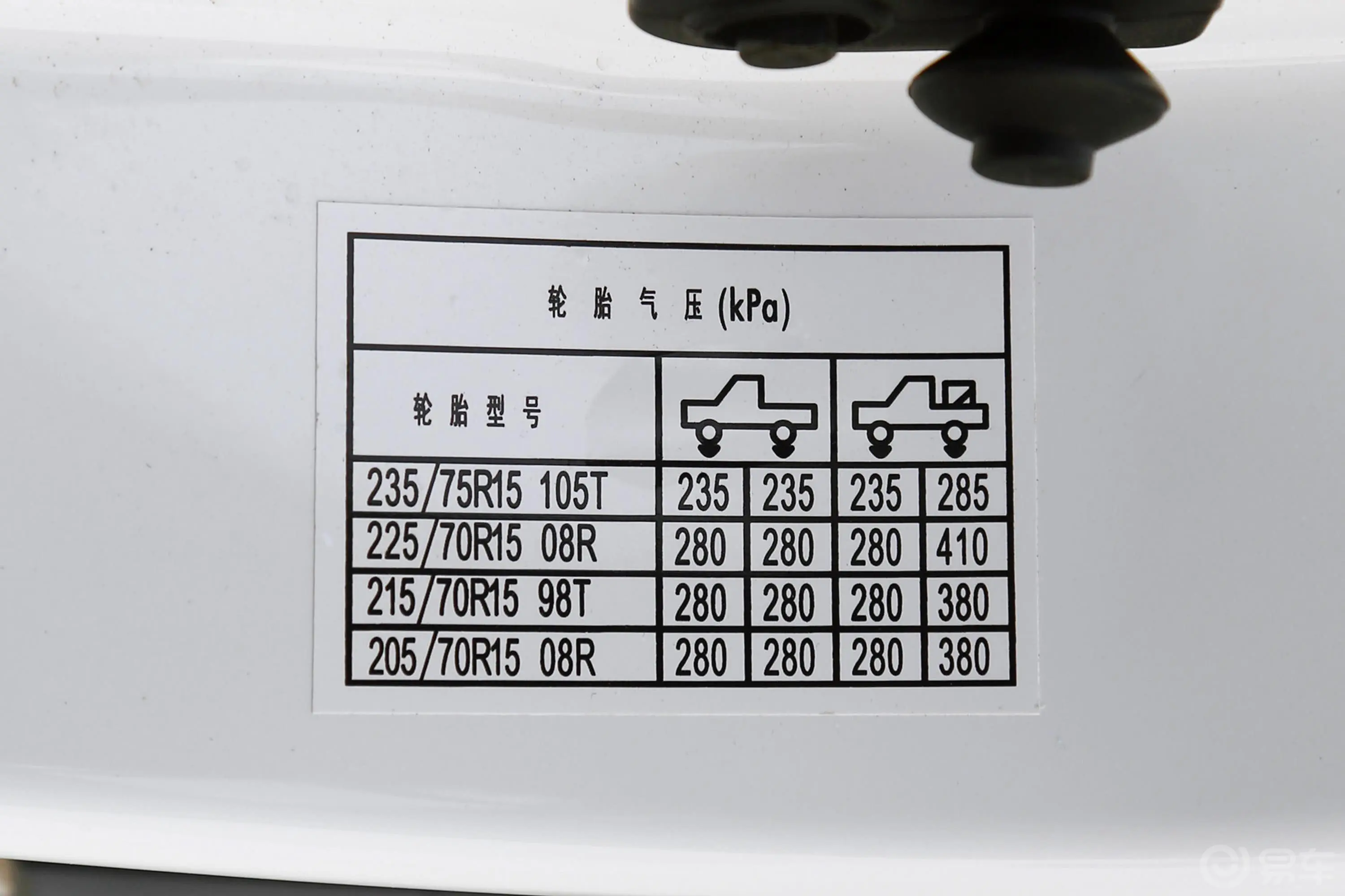 拓陆者E32.4L 手动 两驱 长箱 舒适版 汽油胎压信息铭牌