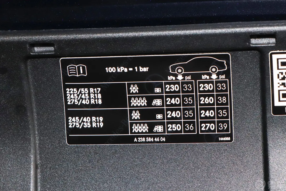 奔驰E级(进口)E 260 4MATIC 敞篷轿跑车胎压信息铭牌