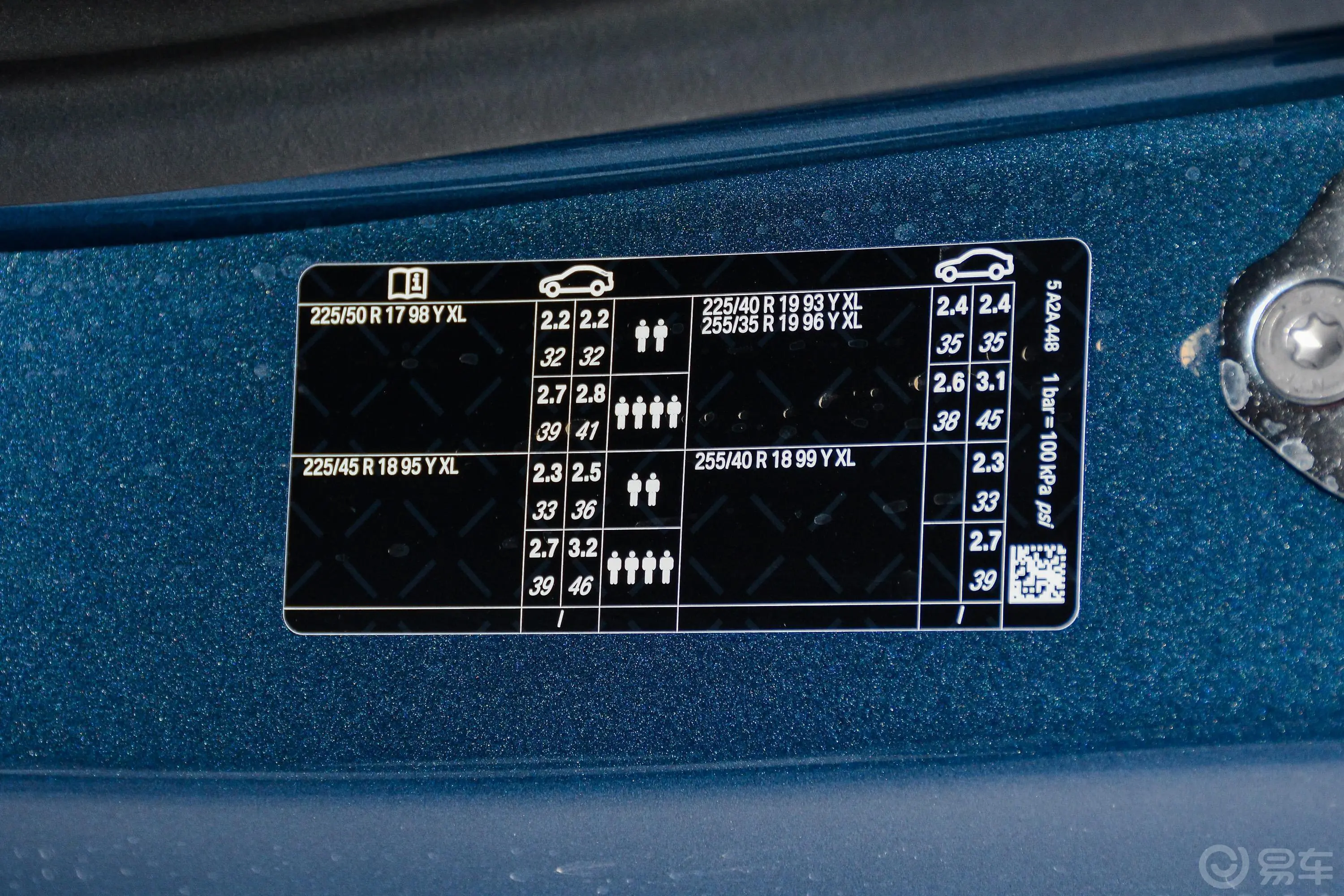 宝马4系改款 敞篷轿跑车 430i M运动耀夜套装胎压信息铭牌
