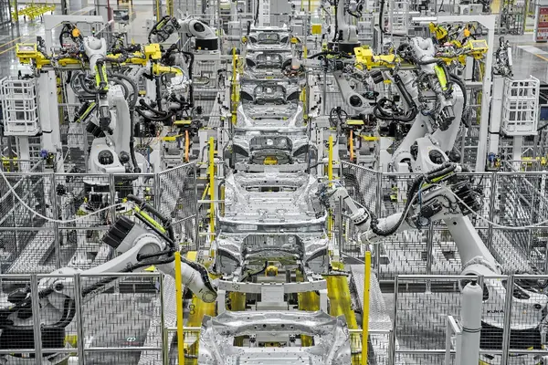 A group of robots in a factory

Description automatically generated