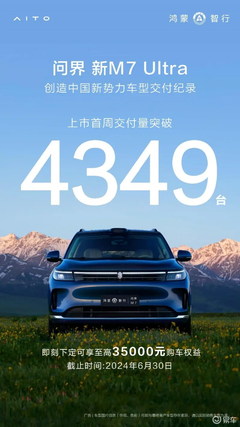 问界新M7 Ultra创中国新势力车型交付纪录，余承东吹的牛又实现了！