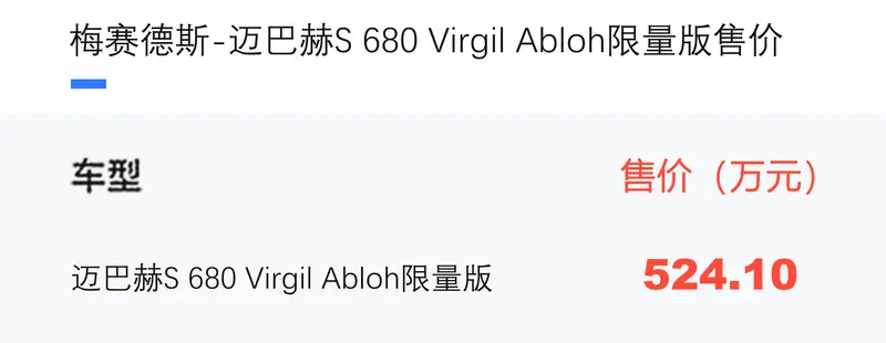 迈巴赫S 680 Virgil Abloh限量版上市 售524.1万元